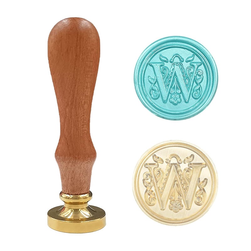 krastmon Medieval Traditional Initial Alphabet Wax Seal Stamp, Brass Head Wooden Handle Letter Stamps for Card/Envelope/Gift - (Letter W) - Image 1